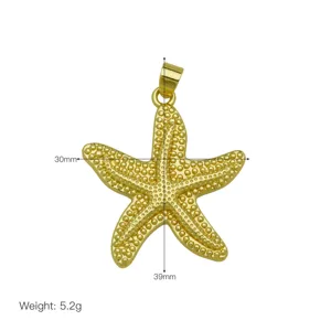 Gold starfish pendant detail view showing dimensions and weight for summer beach jewelry.