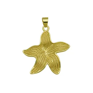 Detailed view of a shiny gold starfish pendant, perfect for summer beach jewelry looks.