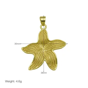 Gold starfish pendant detail showing dimensions, summer beach ocean style jewelry accessory.