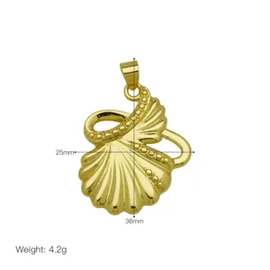 Gold sea shell pendant necklace, beach ocean style jewelry with clear dimensions and weight.