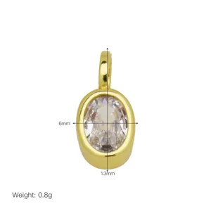 Ovale zirkonia 18K vergulde hanger ketting detailweergave met afmetingen en gewichtsspecificaties.