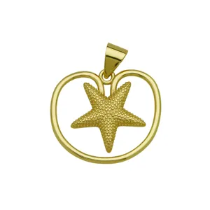 Gold starfish pendant closeup featuring textured star design inside loop for summer beach style.