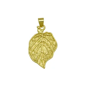Gold-toned textured leaf pendant necklace charm detailed accessory daily wear elegant nature style