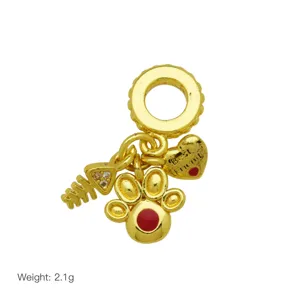 Goldenes Pfotenabdruck Fischgräten Herz Anhänger Bettelarmband Schmuck Accessoire