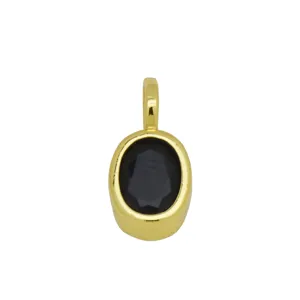 Verguld ovale zwarte zirkoon halsketting hanger gedetailleerd zicht minimalistisch design.