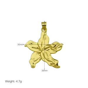 Gold starfish pendant beach ocean style necklace jewelry accessory 30x39mm 4.7g