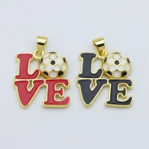 Colorful enamel soccer LOVE letter necklace pendants metal charms DIY jewelry making 2pcs