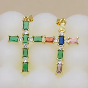 Exquisite gold plated colorful zirconia cross pendant fashion jewelry accessory for women