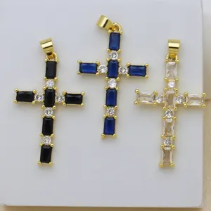Gold plated copper cubic zirconia cross pendant necklace accessories fashion jewelry