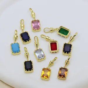 Close-up of elegant rectangular cubic zirconia gold-plated pendant accessories for DIY necklace.