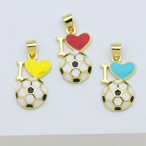 Gold plated colorful heart soccer ball pendant charms DIY jewelry accessories wholesale