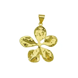 Gold five-petal flower metal pendant with hammered texture for elegant summer necklace jewelry