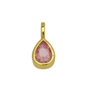 Prachtige druppelvormige roze zirkoon koper 18k vergulde ketting hanger detail opname