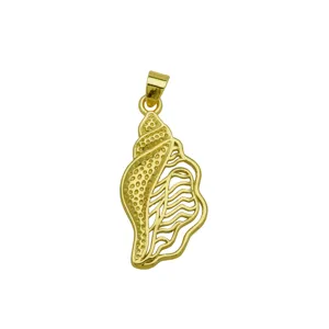 Gold seashell pendant, ocean beach summer style jewelry accessory for women necklaces detail.