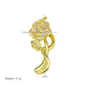 Vergoldeter Rosen Blume Anhänger Halskette Zubehör mit funkelndem Kristall Blatt 13x33mm