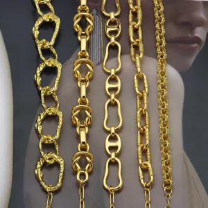 Western Bold Copper 18K Gold Plated Chunky Chain Bracelet For Women Individualist O-Link Geometric Hollow Out Statement Jewelry