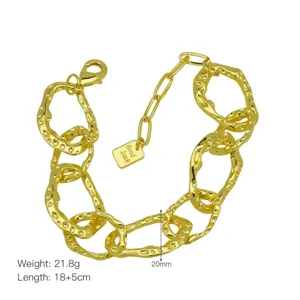 Chunky gold plated irregular link bracelet, fashion statement jewelry for women daily wear.