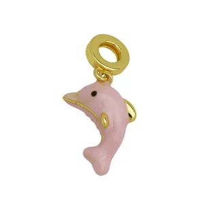 Ciondolo delfino smaltato rosa rame placcato oro grazioso gioiello animale accessorio collana