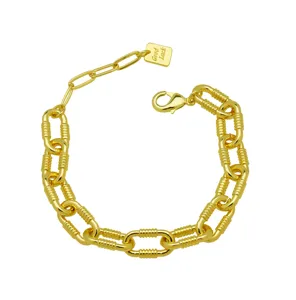 Gold-plated chunky chain bracelet for women, stylish niche design with lucky tag and clasp.