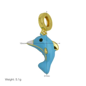 Ciondolo a forma di delfino smaltato blu placcato oro su rame per collana fai da te 31mm