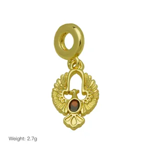 Gold plated phoenix bird pendant charm with red gemstone lightweight jewelry accessory for bracelet