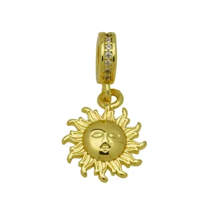 Gold sun charm pendant for snake chain bracelet, sparkling pave bail crystal jewelry