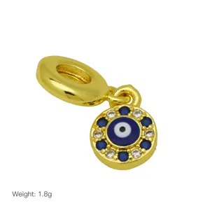 Gold Evil Eye Charm Pendant for Snake Bracelet with Cubic Zirconia and Blue Stones