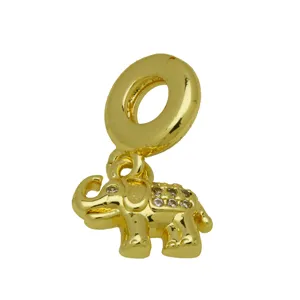 Detailed view of a gold-plated elephant charm pendant with sparkling cubic zirconia stones.