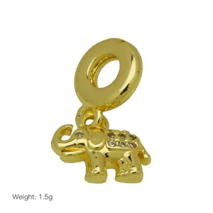 Gold plated elephant charm detail view, featuring sparkling paved stones on back.