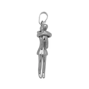Silver tone hugging couple pendant necklace accessory charm shiny polished finish minimalist style