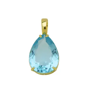 Birnenförmiger hellblauer Zirkonia Anhänger in 18K vergoldetem Kupfer elegante Damen Schmuck.