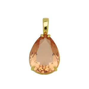 Eleganter tropfenförmiger Pfirsich-Zirkon-Anhänger Detail, 18K vergoldet, minimalistischer Schmuck.