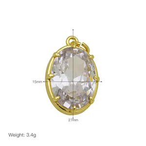 Ovale Zirkonia Anhänger in 18K vergoldetem Kupfer, elegantes Schmuck Detailbild.