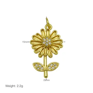 Goldene Sonnenblumen Anhänger Halskette für Damen, Messing 18K vergoldet Zirkonia Blumen Schmuck.