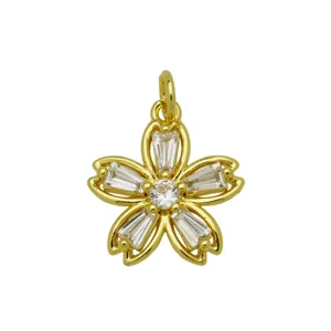 Vergoldeter Blumen Halsketten Anhänger mit funkelnden Zirkoniasteinen für elegante Damen