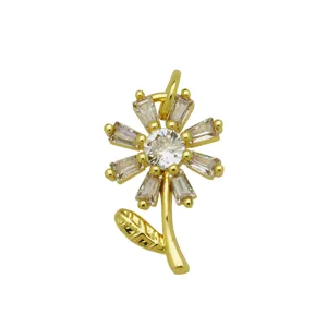 Vergoldete Messing Blumen Anhänger Halskette mit Zirkonia Stein für Damen Schmuck Geschenk