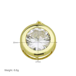 18k vergoldeter runder Zirkonia Anhänger Halskette Schmuck Detail 20x27mm 6.6g