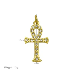 Vergoldeter Ankh Kreuz Anhänger Mit Glitzerndem Zirkonia Ägyptisches Lebenssymbol
