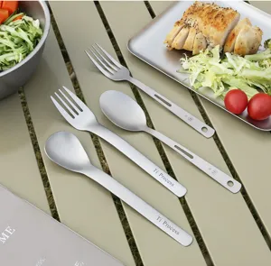 Set de couverts de camping en titane d'extérieur cuillère et fourchette, argent portable.