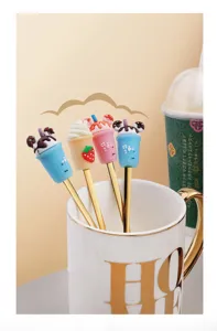 Bonito juego de cucharas de taza de té, cuchara mezcladora de metal para postres.