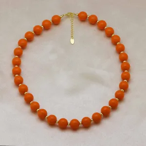 Collier de perles orange tendance avec perles intercalaires dorées bijoux élégants femme