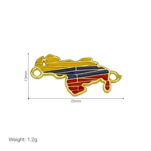 Enamel map charm pendant DIY jewelry accessory, gold plated metal, size 25x13mm for crafts.