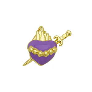 Gold-plated enamel heart pendant with dagger and flame design for DIY necklace chic.