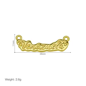 Gold-plated Venezuela charm connector for DIY bracelets, 35x11mm metal pendant, 2.6g