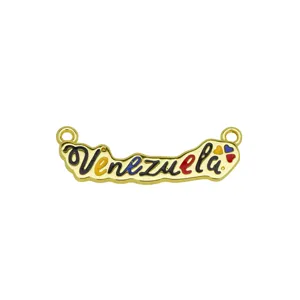 Gold-plated metal Venezuela charm pendant with colorful enamel and heart details for bracelet.