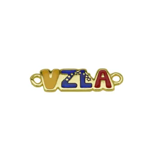 Gold plated enamel VZLA letter charm connector for DIY bracelet jewelry accessory.