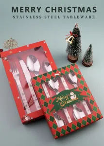 Christmas stainless steel tableware set cutlery fork spoon gift holiday decorative box