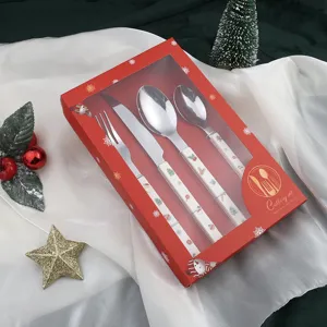 Christmas stainless steel cutlery set with gift box, cute knife fork spoon tableware.