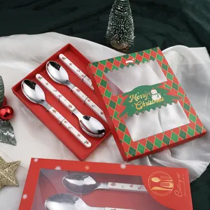 Christmas stainless steel cutlery set with festive gift box, cute spoon tableware