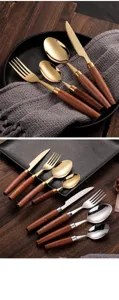 Luxury stainless steel flatware set with sapele wood handle vintage knife fork spoon